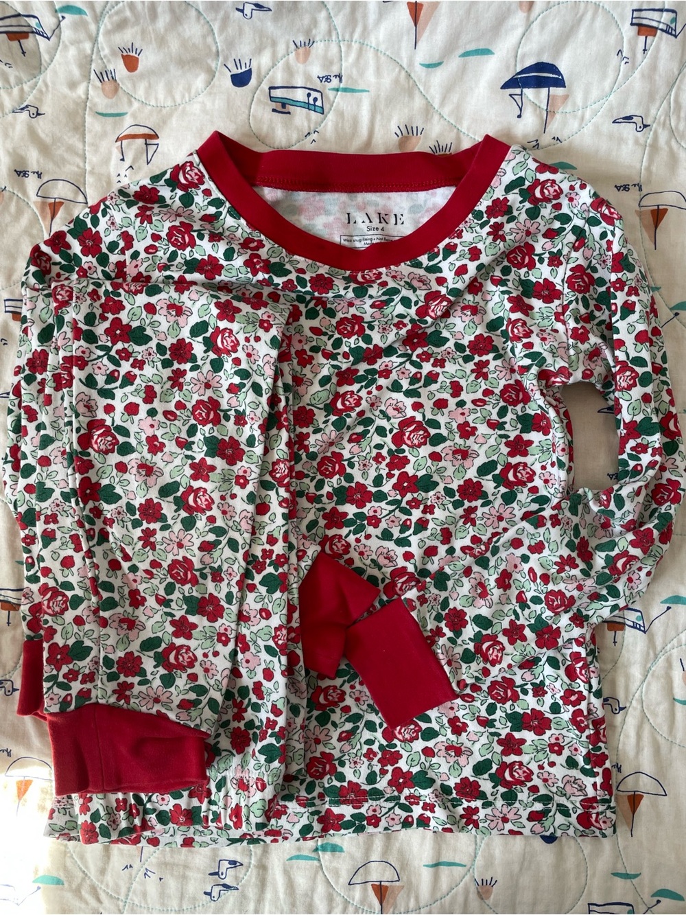 Lake Floral Red and Green Cotton Pajama Set